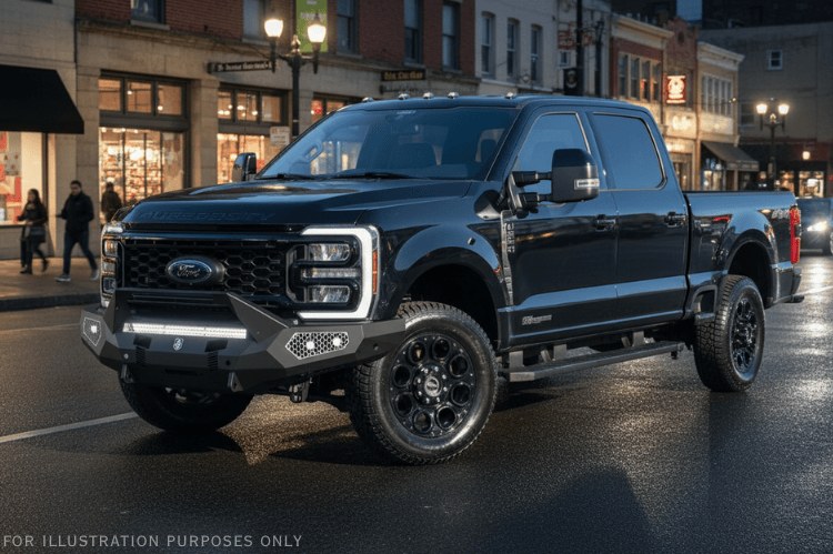 Heavy-duty truck with an aftermarket bumper